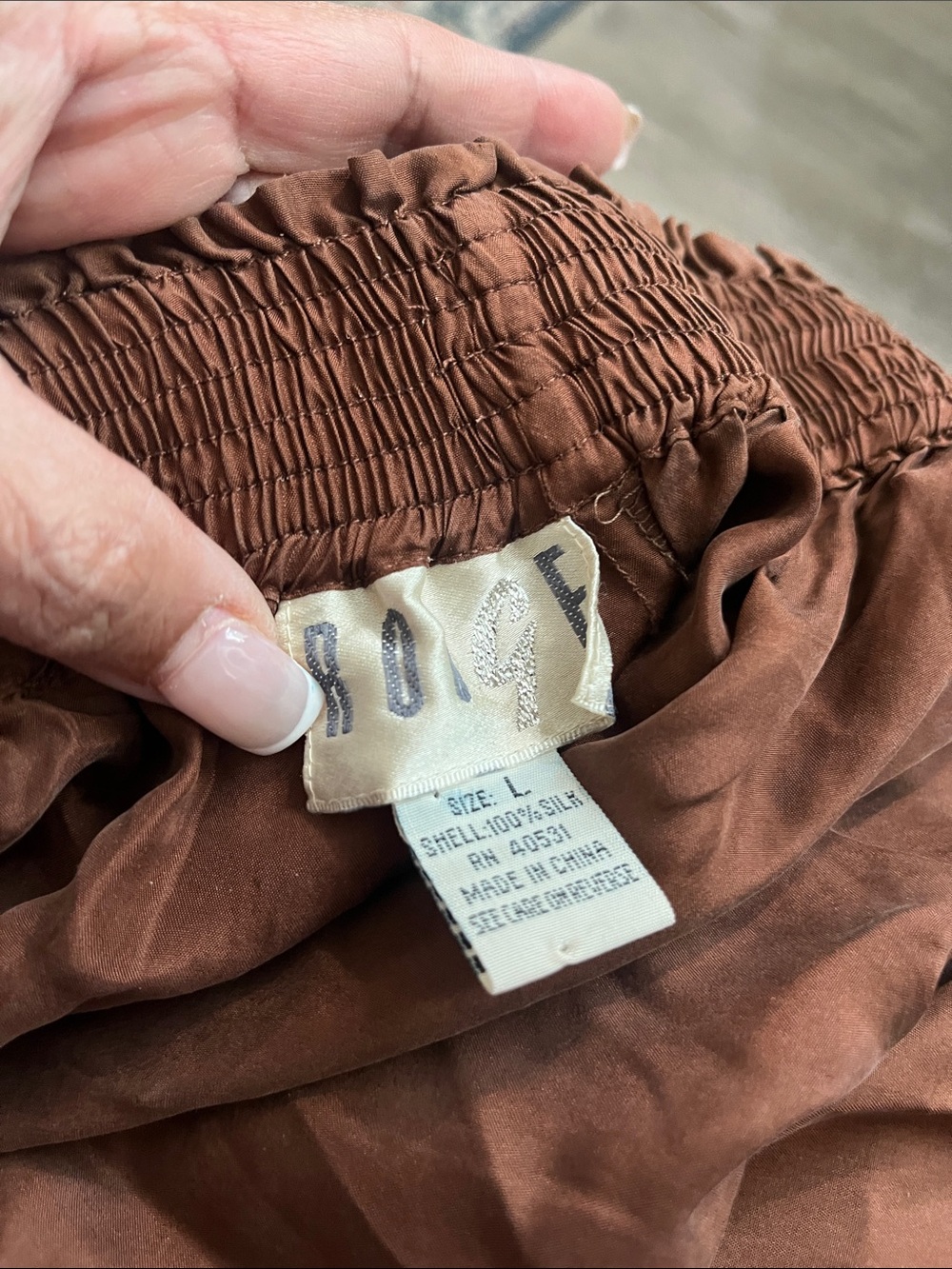 Wide Leg Brown Silk Pants - Picture 6 of 7
